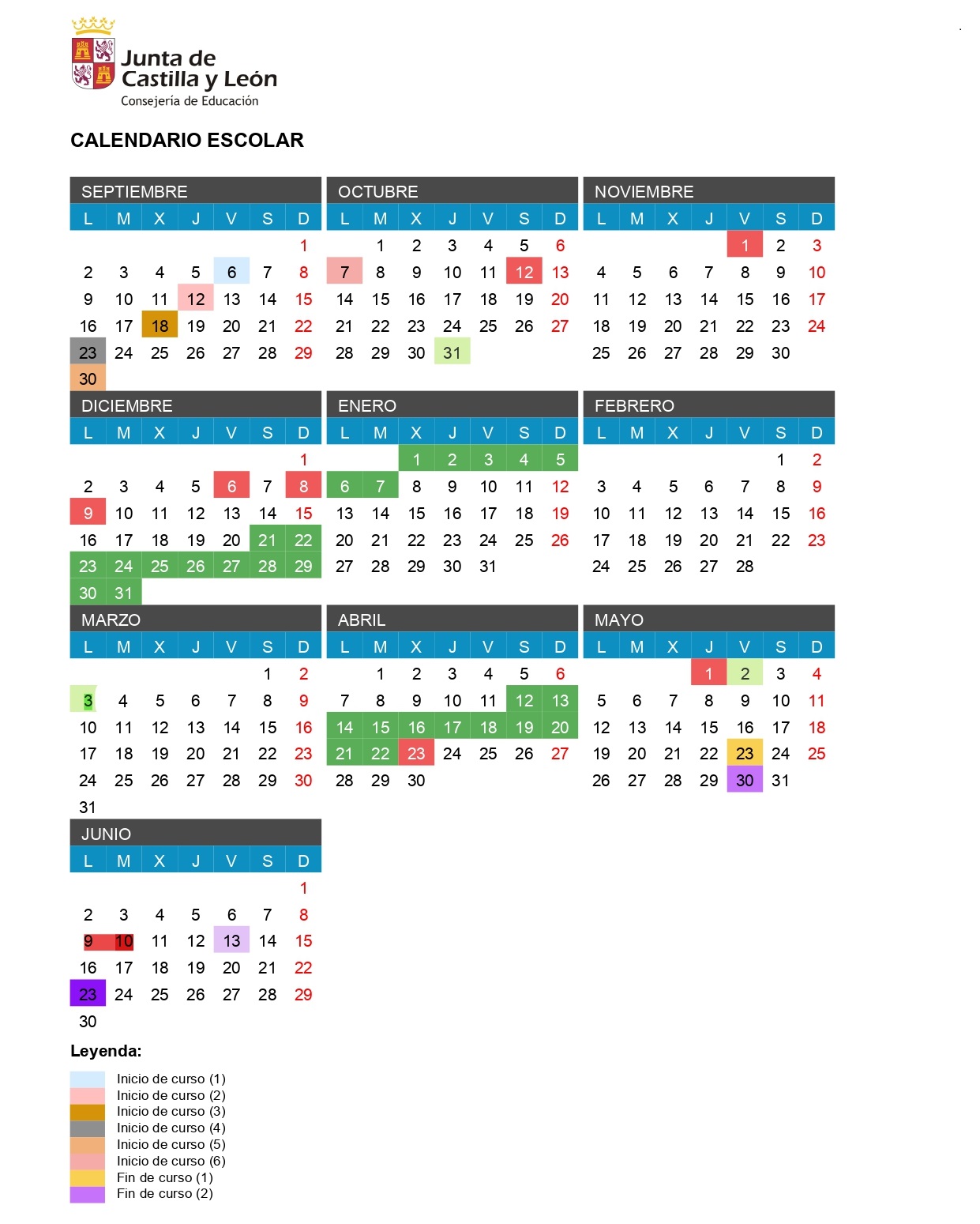 Calendario escolar modificado
